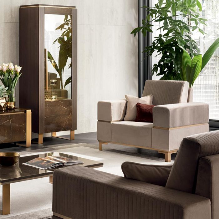 Adora Interiors Essenza Living room sofa composition with one door glass cabinet