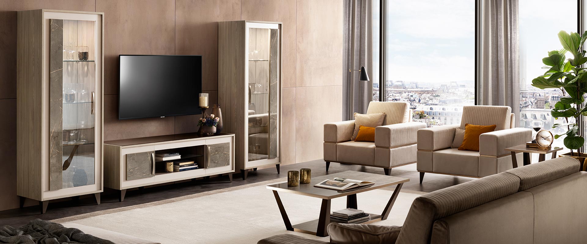 adora interiors ambra tv set composition with sofas and coffee tables