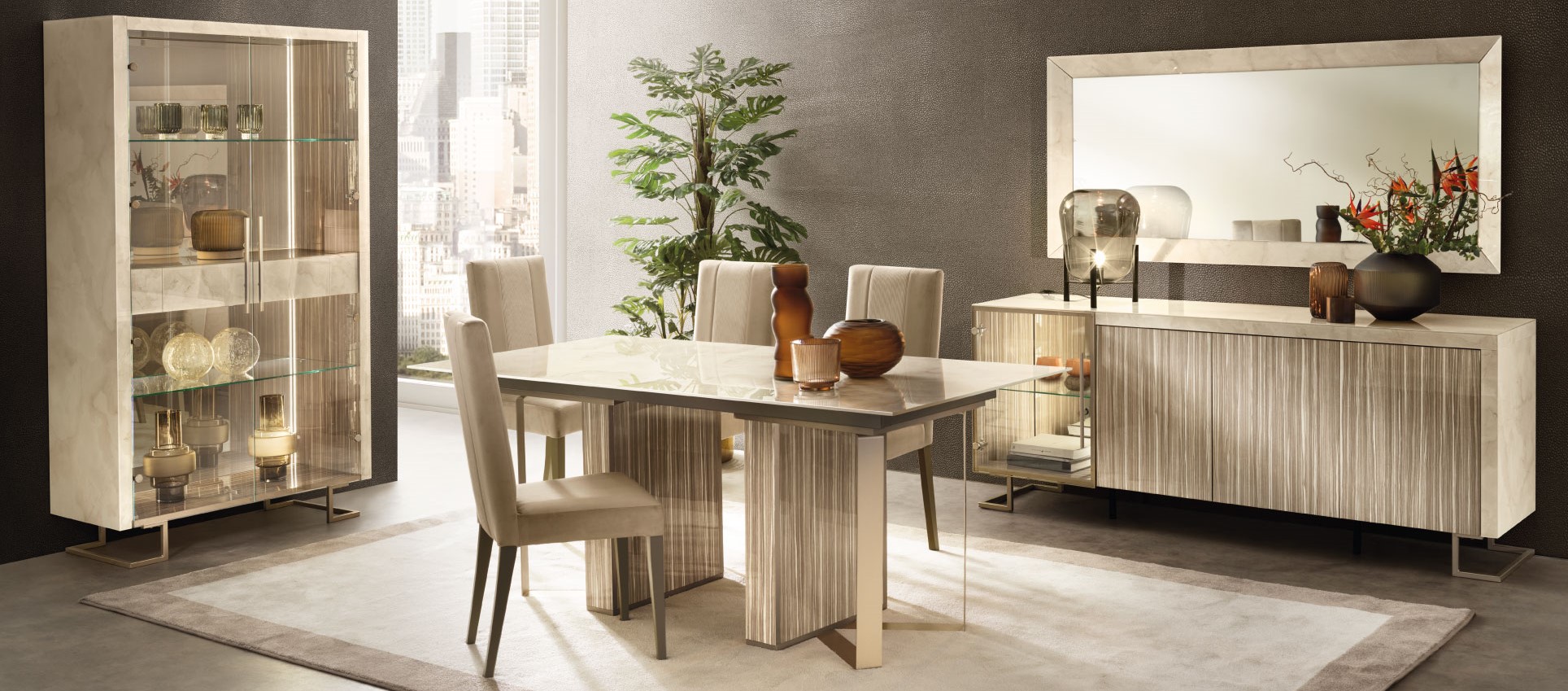 Adora Luce Light dining room set with 2 doors glass cabinet