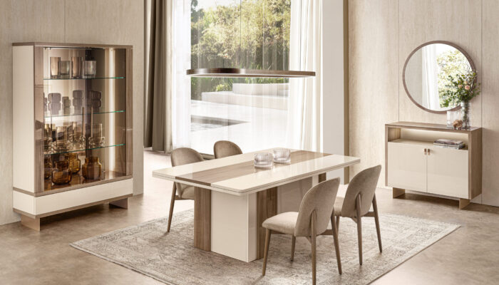 Futura dining set with table, chairs, 2 doors vitrine, 2 doors buffet and mirror